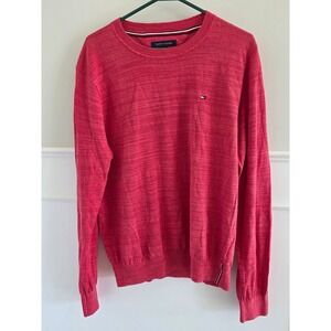 Tommy Hilfiger Men Crew Neck Long Sleeve Sweater Red Marled Knit‎ Linen Size L